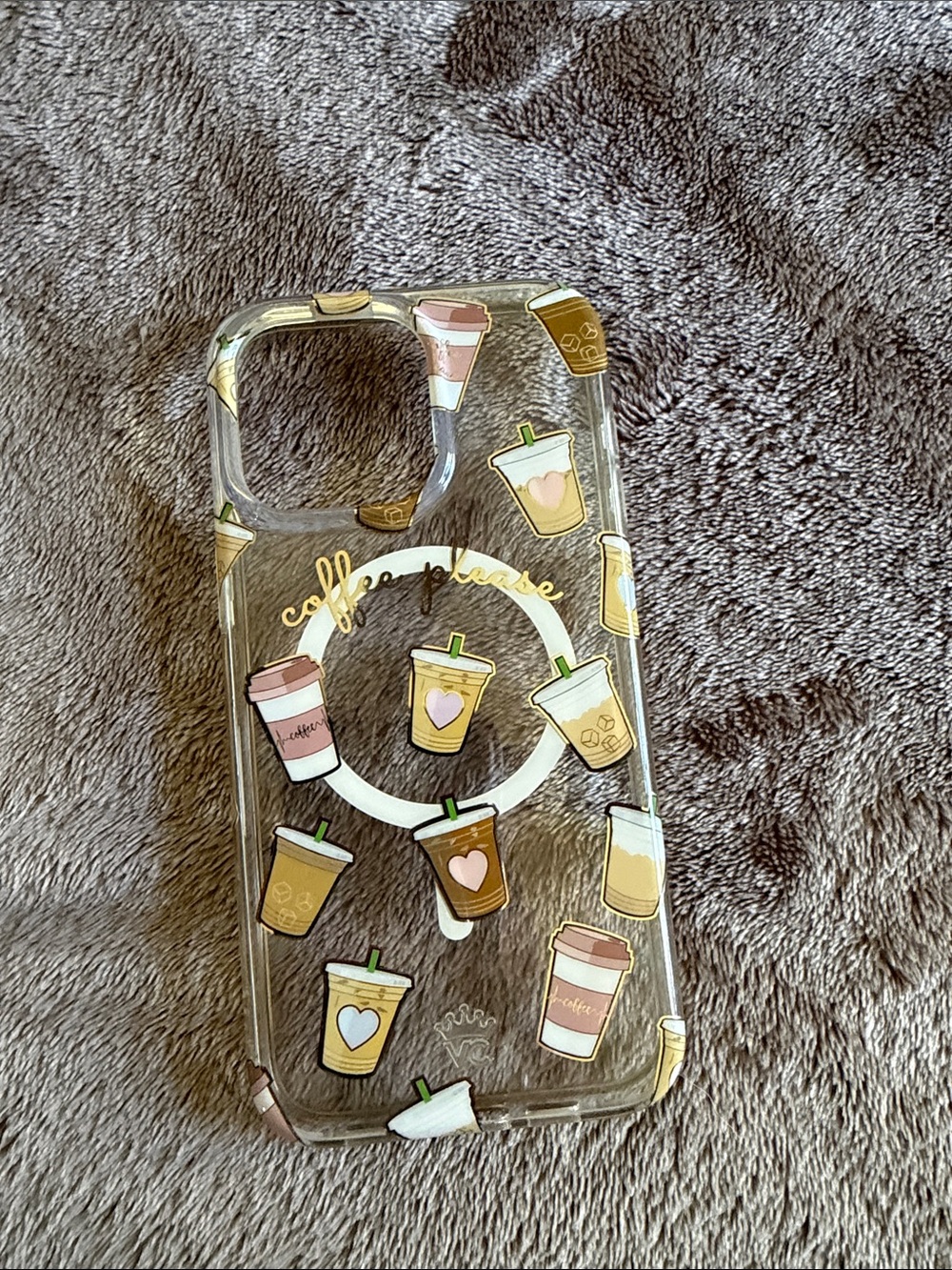 Clear Coffee Cups Pattern Phone Case with Ring Grip - Pink, Brown, Cream